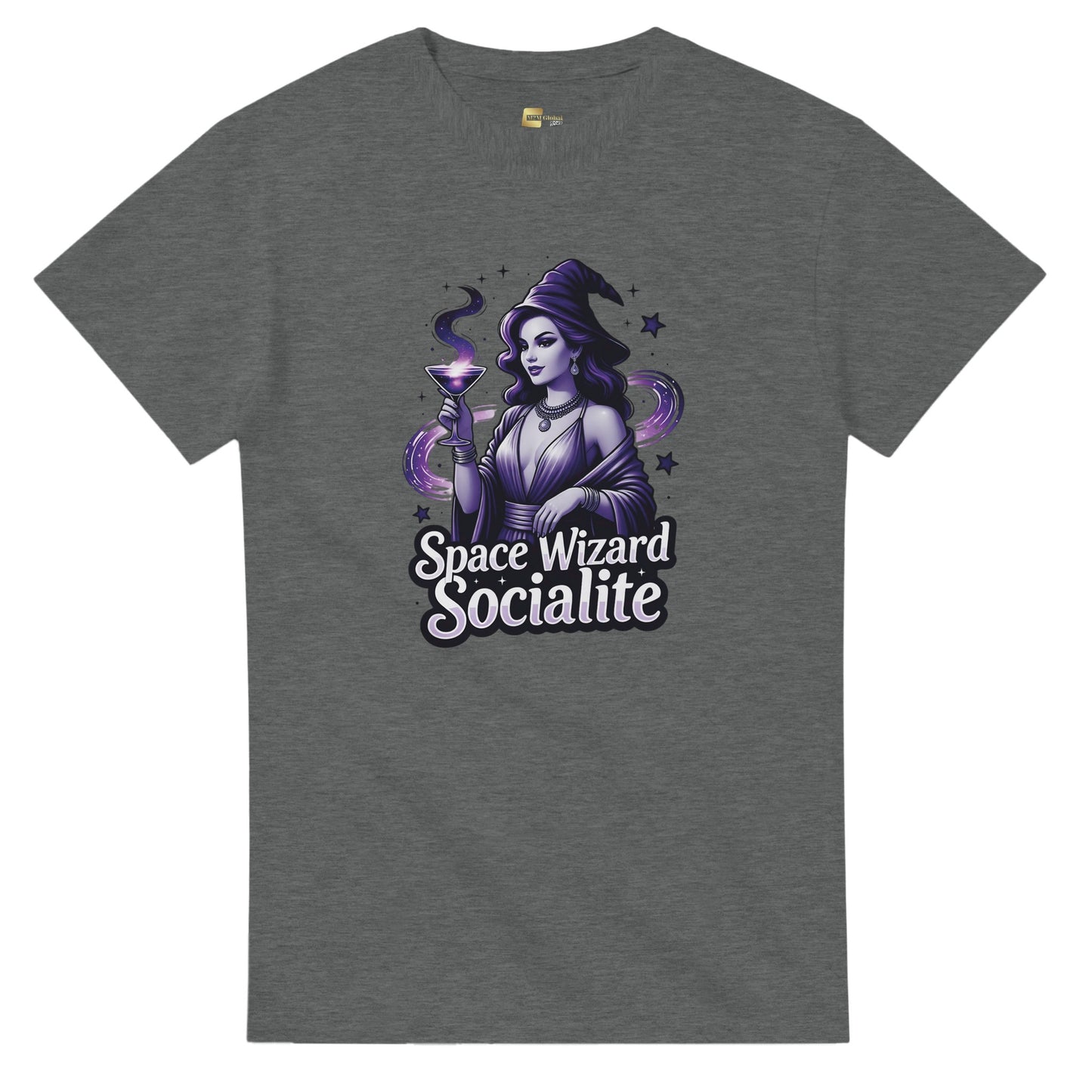 Space Wizard Socialite graphic design on a Heavyweight T-shirt