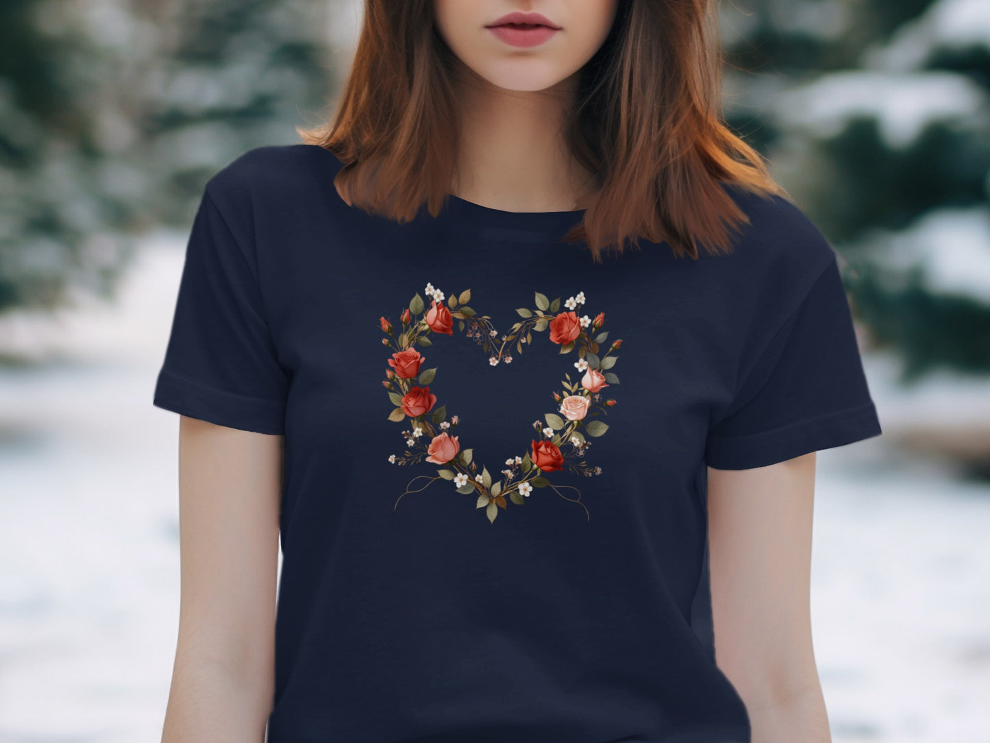 Rose and Heart Wreath design on a Premium Tee