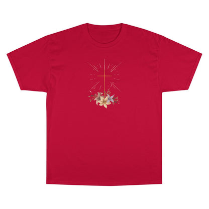 Red shirt Christian cross lilies design product type