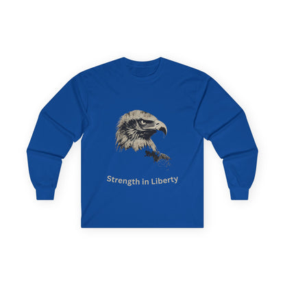 Strength in Liberty text on a Long-Sleeve Tee