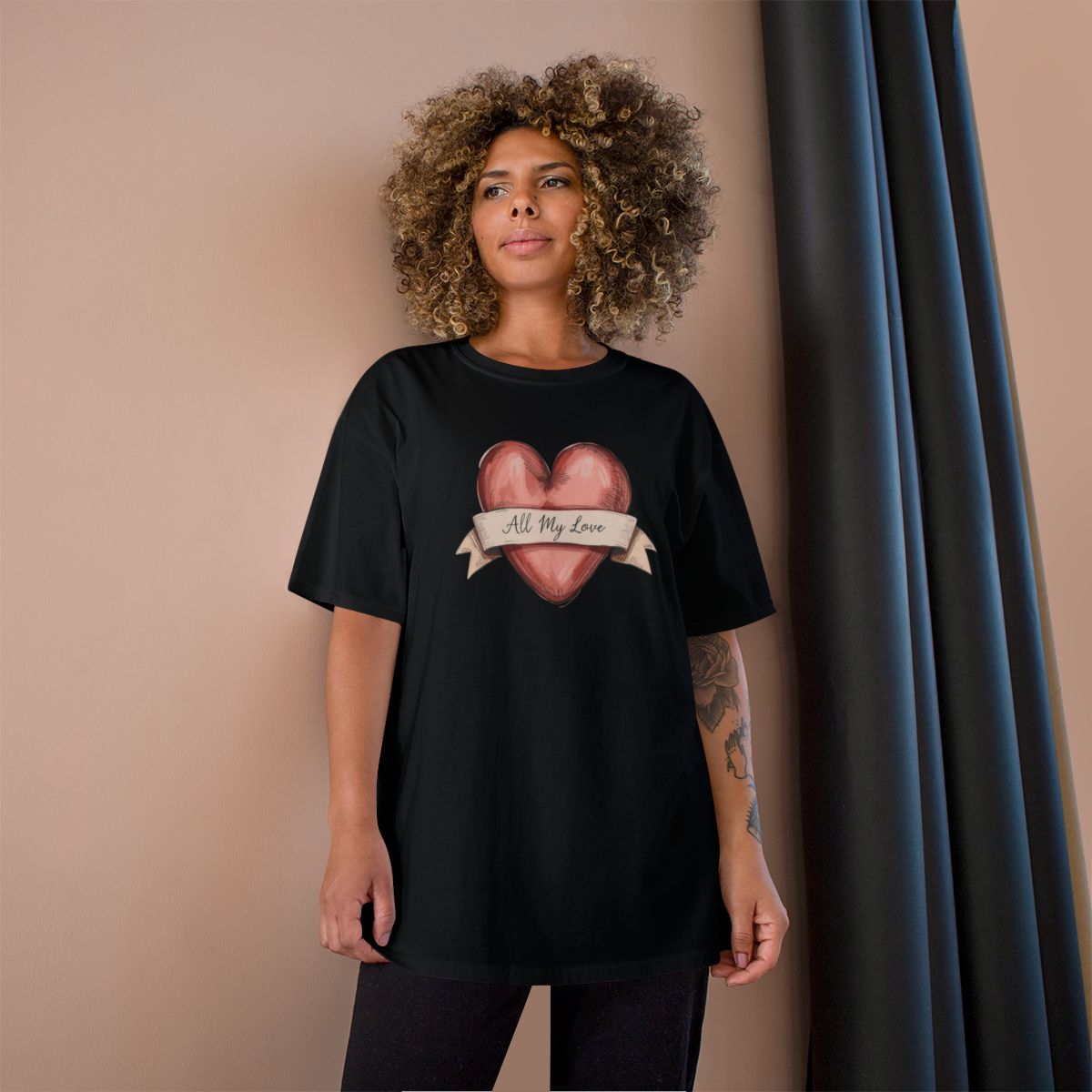 All My Love phrase on a Champion Tee