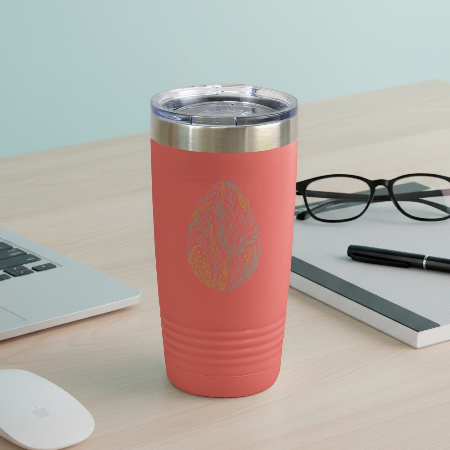 Insulated Tumbler with Leaf Design for Hot Cold Drinks