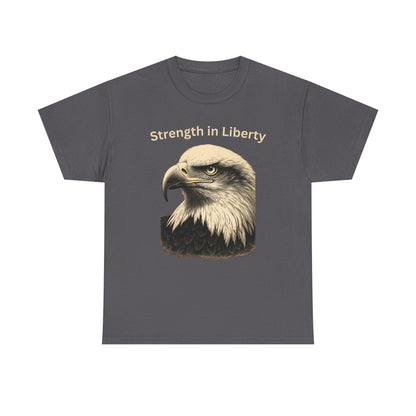 Engraved Eagle - Strength in Liberty - text on the top of a Heavyweight T-shirt