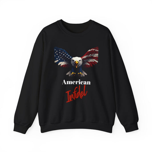 American Infidel Patriotic Eagle text on a Crewneck Sweatshirt