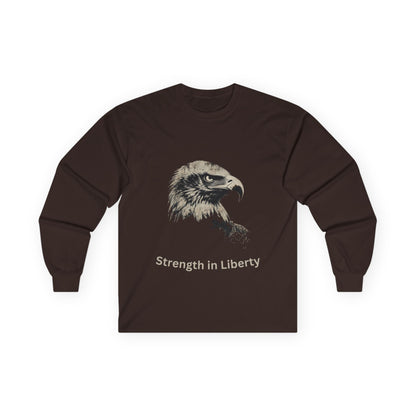 Strength in Liberty text on a Long-Sleeve Tee