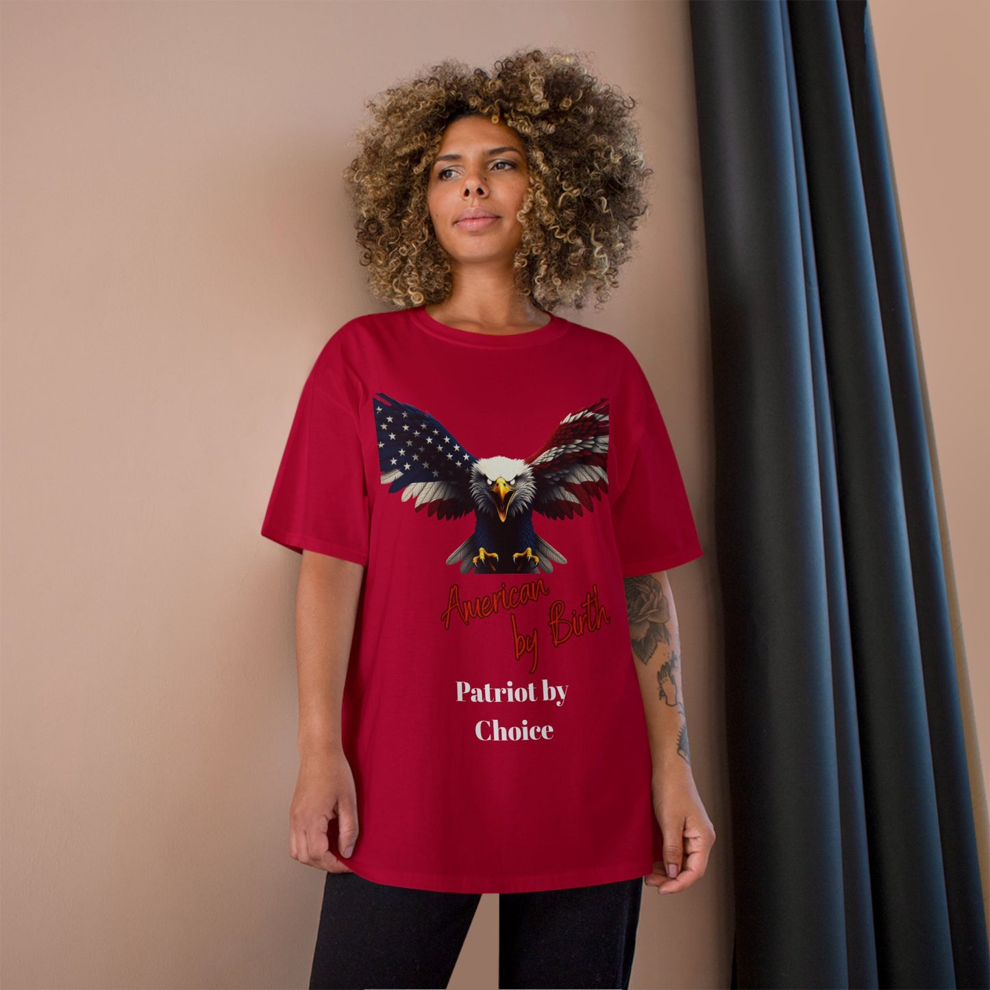 American By Birth Patriot By Choice Patriotic Eagle on a Champion T-shirt