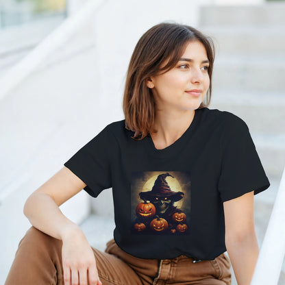 Spooky Skull Wizard & Jack-o'-Lanterns on a Heavyweight T-shirt