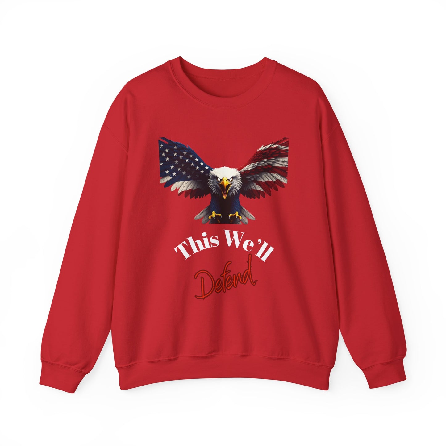 This We'll Defend Patriotic Eagle text on a Crewneck Sweatshirt