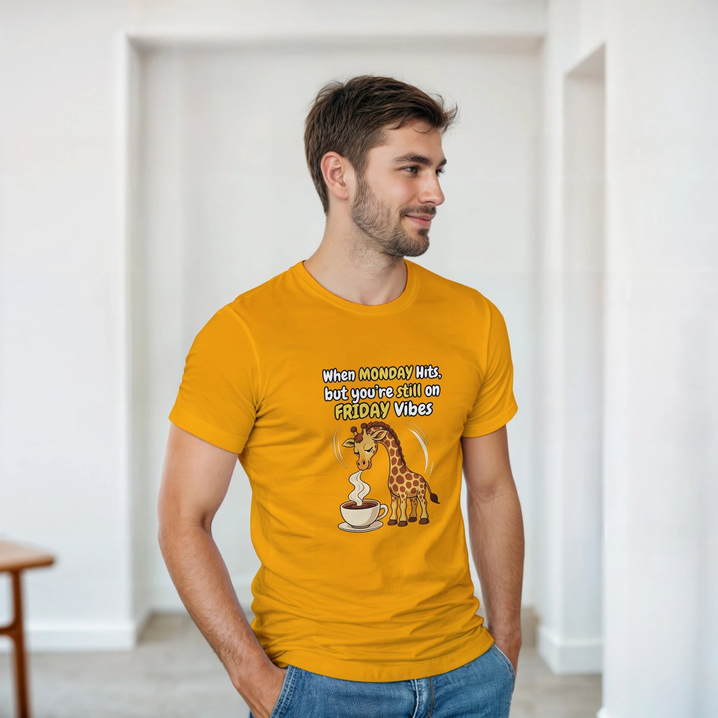 When MONDAY Hits, But You're Still On FRIDAY Vibes Giraffe on a Heavyweight T on a shirt
