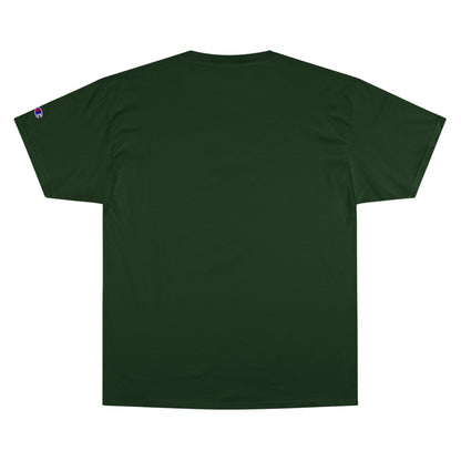 Strength in Liberty small font text below an eagle head on a Champion Tee