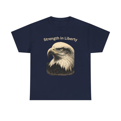 Engraved Eagle - Strength in Liberty - text on the top of a Heavyweight T-shirt