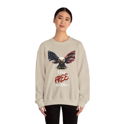 Live Free Or Die Patriotic Eagle text on a Crewneck Sweatshirt