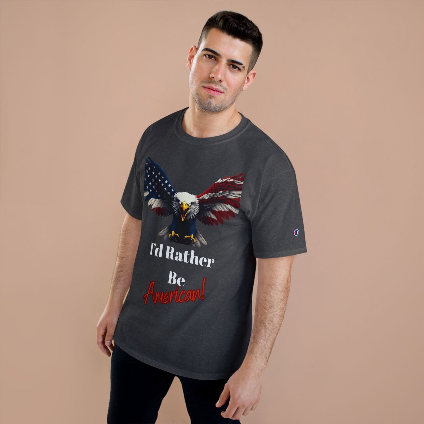 I'd Rather Be American Patriotic Eagle on a Champion T-shirt
