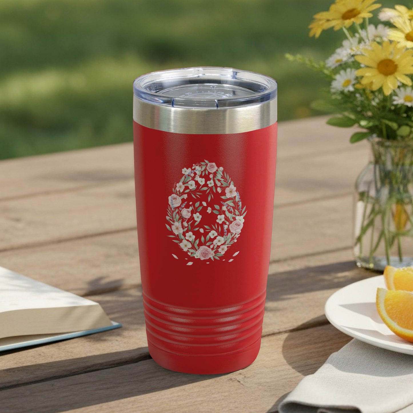Floral Easter Egg Design Red Tumbler for Spring Drinks