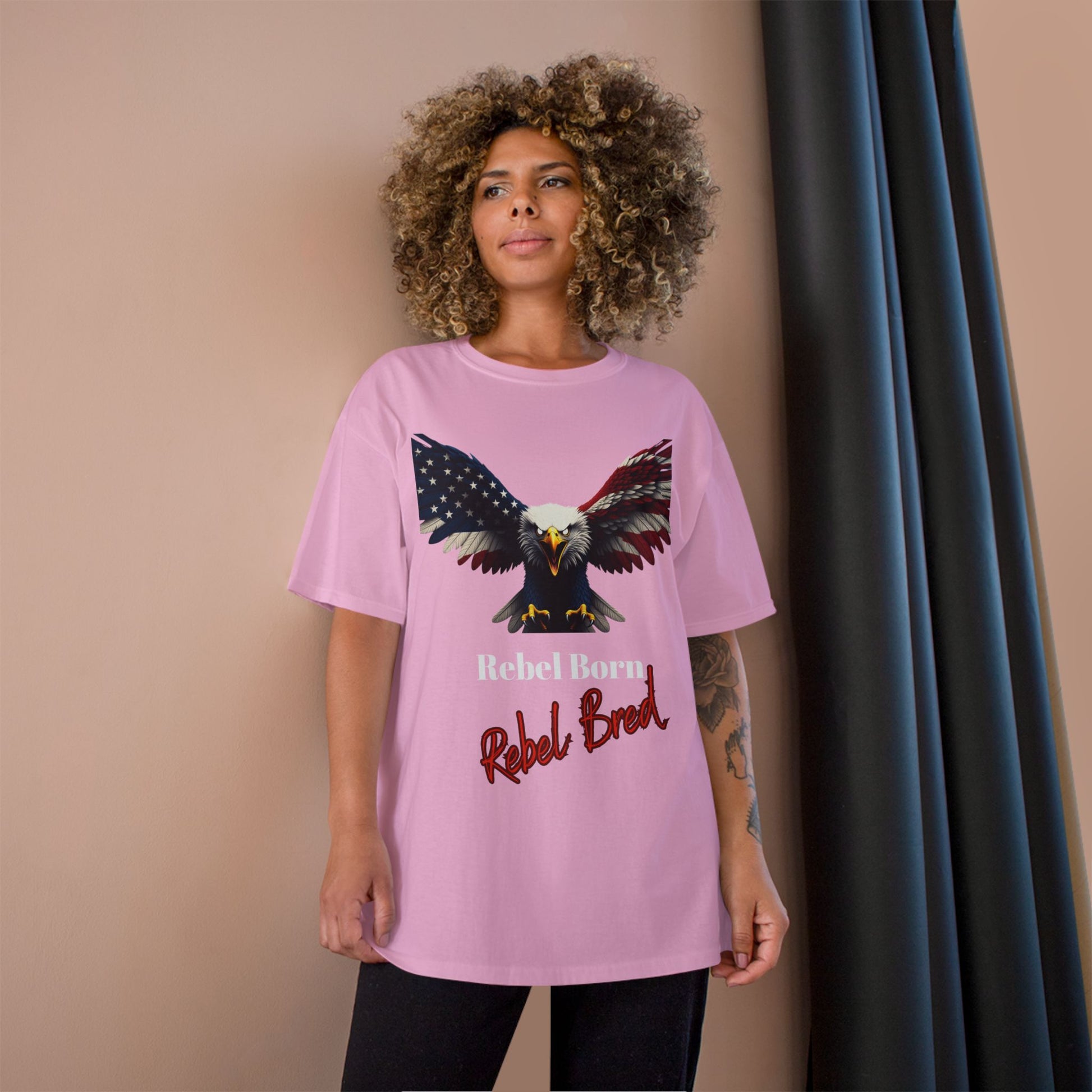 Rebel Born Rebel Bred Patriotic Eagle on a Champion T-shirt
