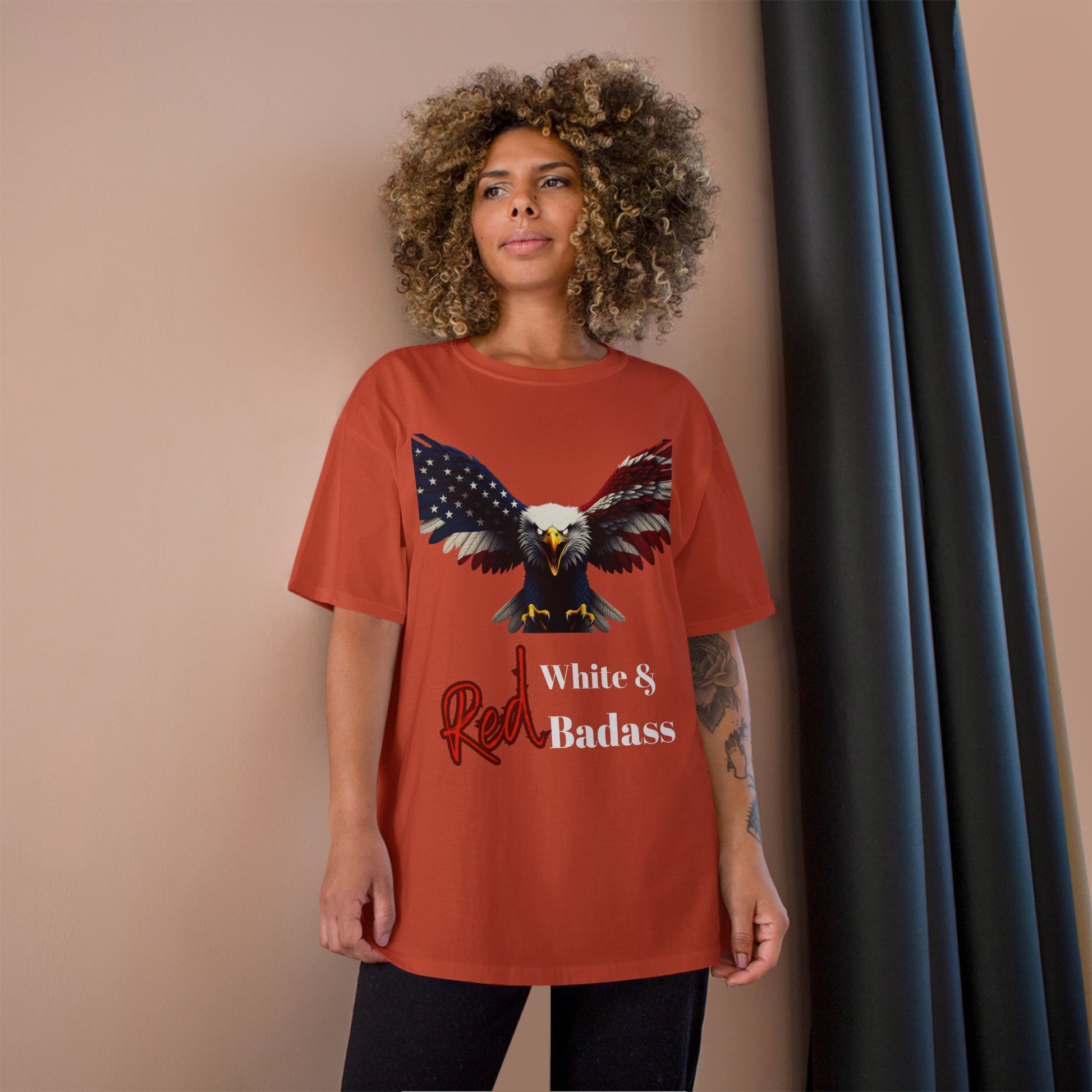 Red White & Badass Patriotic Eagle on a Champion T-shirt