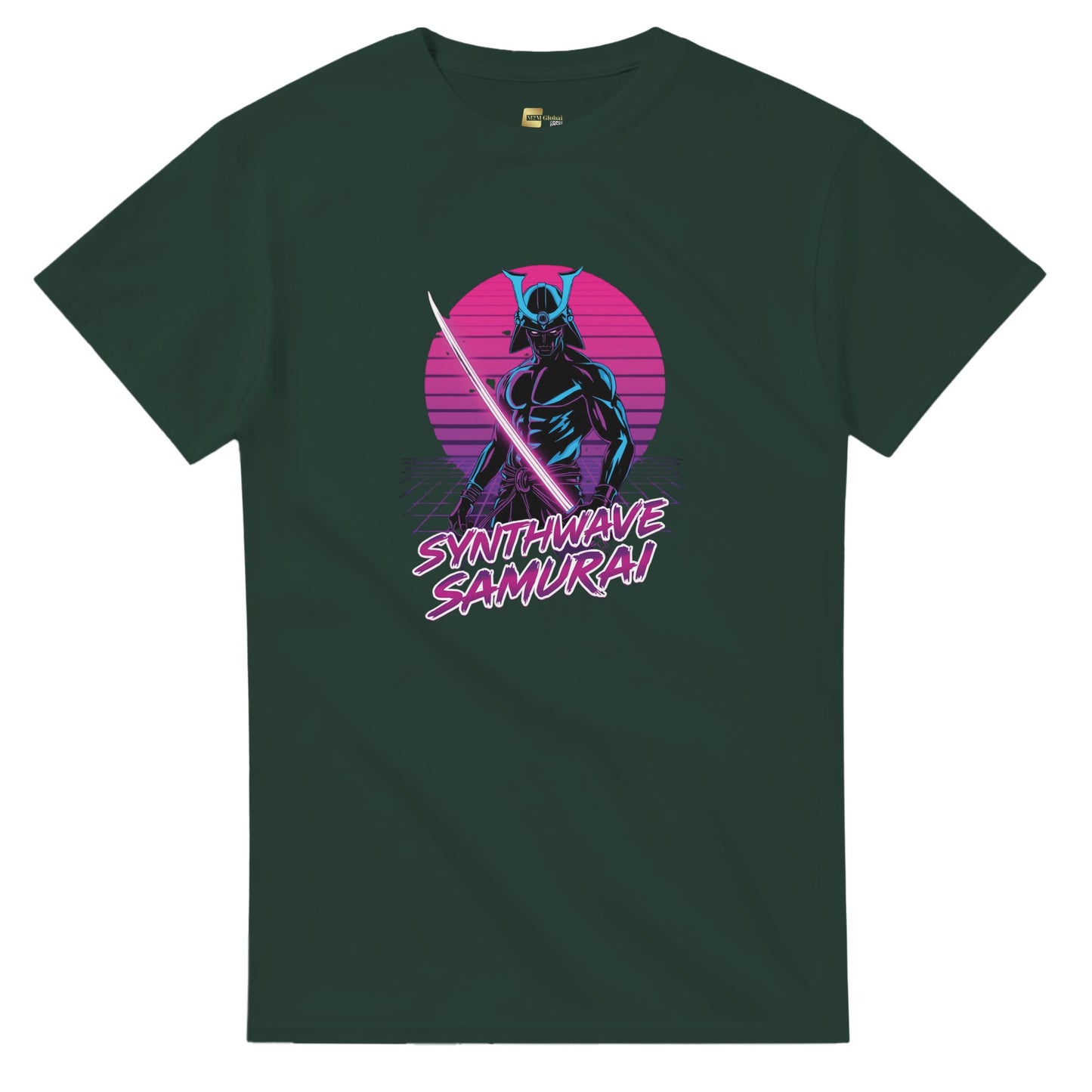 Synthwave Samurai graphic design on a Heavyweight T-shirt