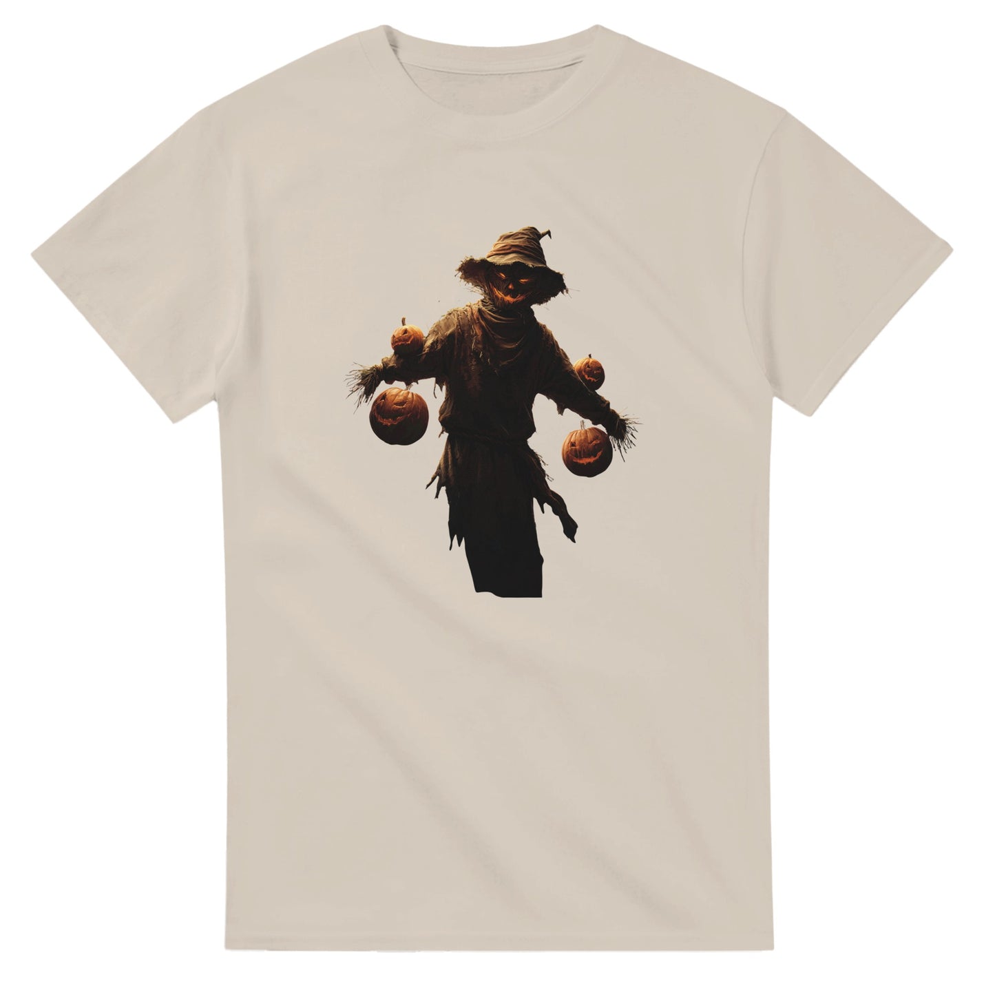 Haunted Scarecrow with Jack-o'-Lanterns on a Heavyweight T-shirt