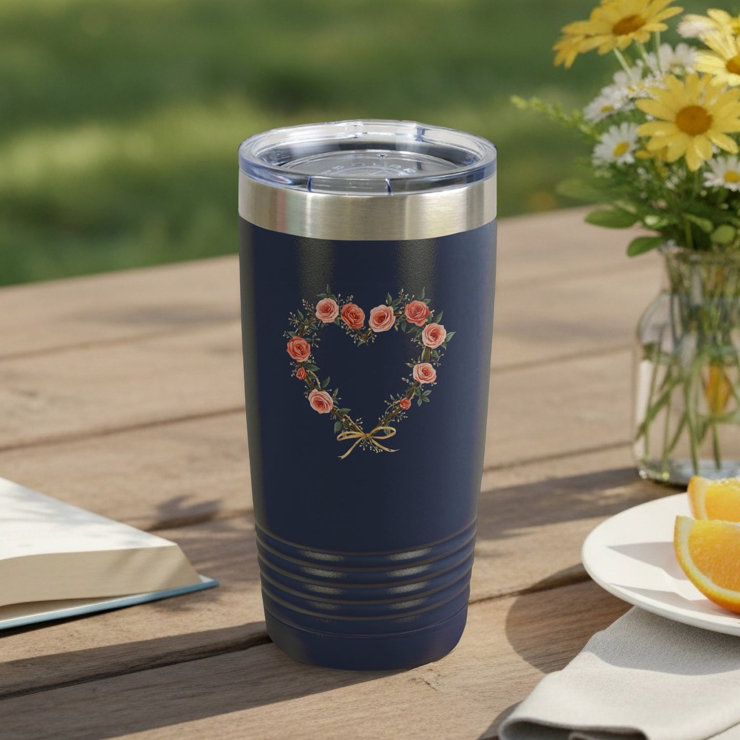 Floral Heart Design Travel Tumbler for Hot and Cold Drinks
