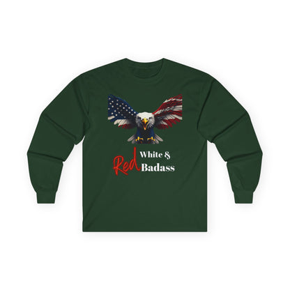 Red White & Badass Patriotic Eagle on a long sleeve tee