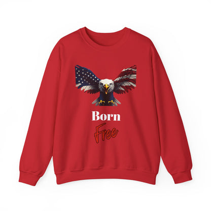 Born Free Patriotic Eagle text on a Crewneck Sweatshirt