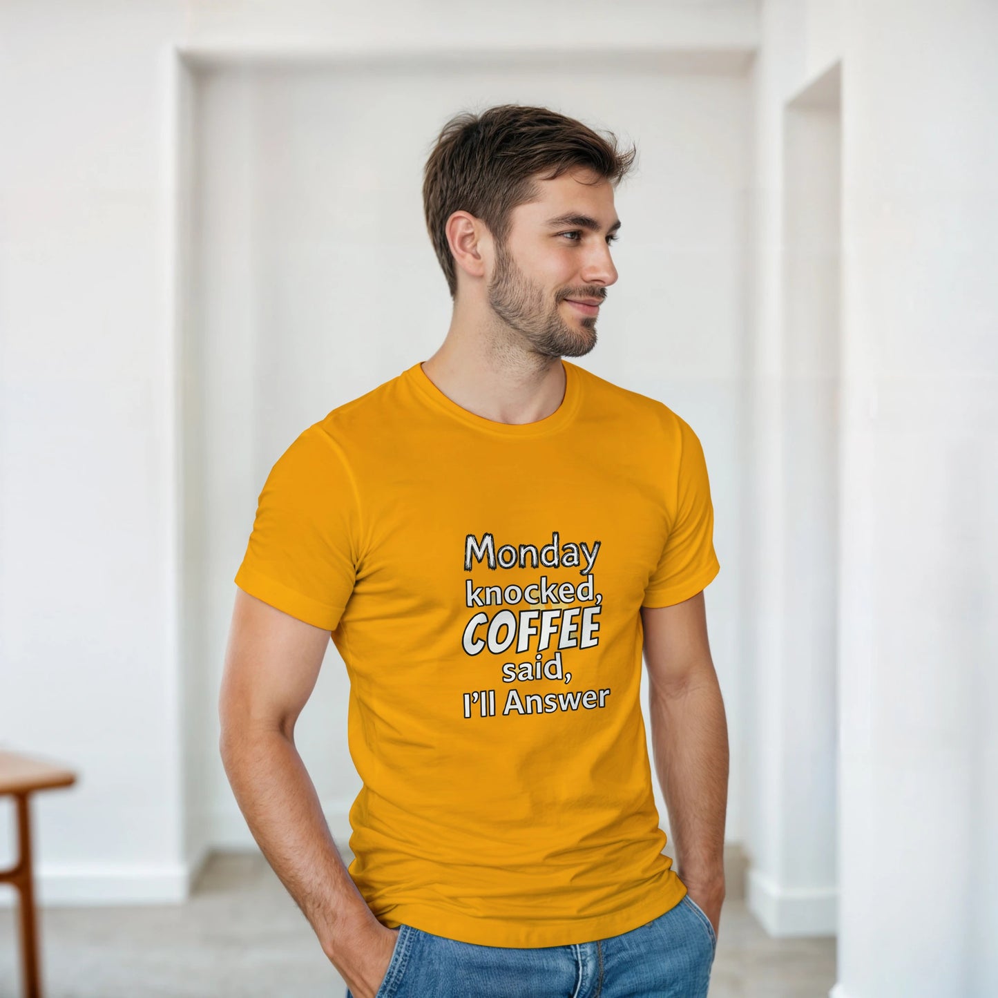 Monday Knocked, Coffee Answered on a Heavyweight Caffeine Lover T on a Shirt