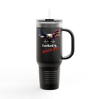 Locked & Loaded Patriotic Eagle on a 40oz tumbler