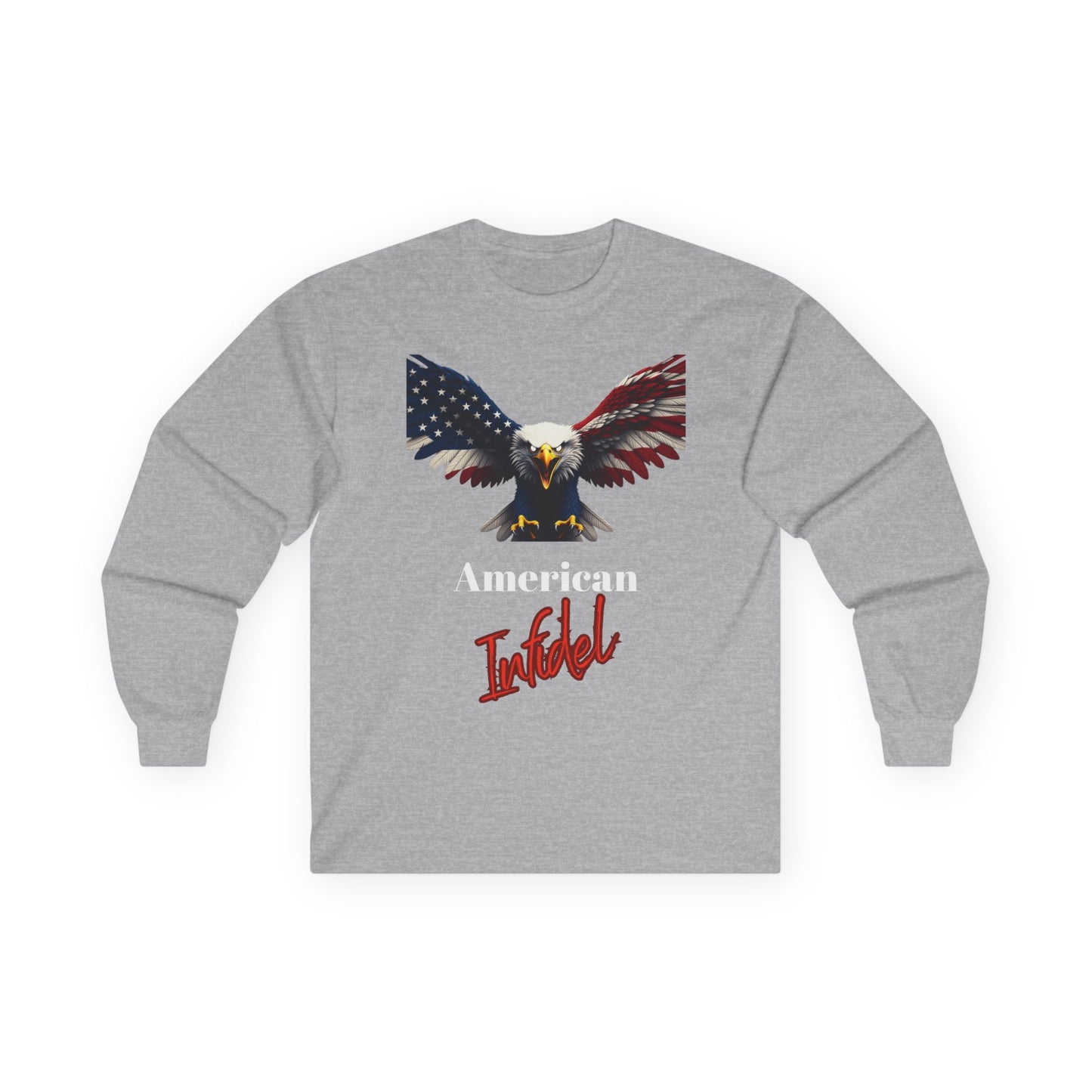 American Infidel Patriotic Eagle on a long sleeve tee
