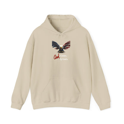 God Guns & Guts Patriotic Eagle on a Pullover Hoodie