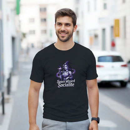 Space Wizard Socialite graphic design on a Heavyweight T-shirt