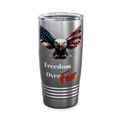 Freedom Over Fear Patriotic Eagle on a 20oz Insulated Tumbler
