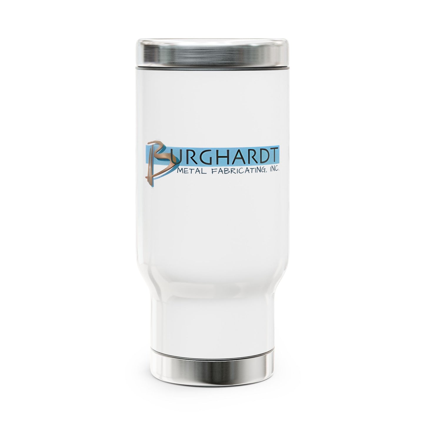Burghardt Metal Fabricating, Inc., logo on a 14oz SS Travel Mug with Handle