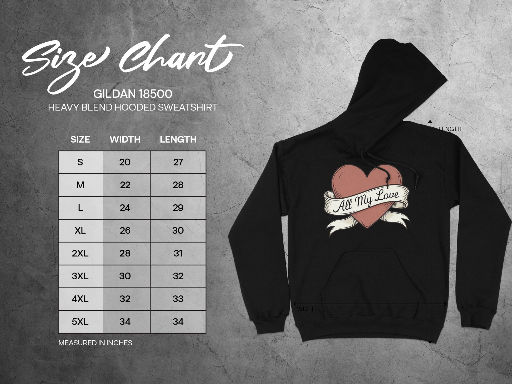 All My Love Heart Design Gildan 18500 Hooded Sweatshirt