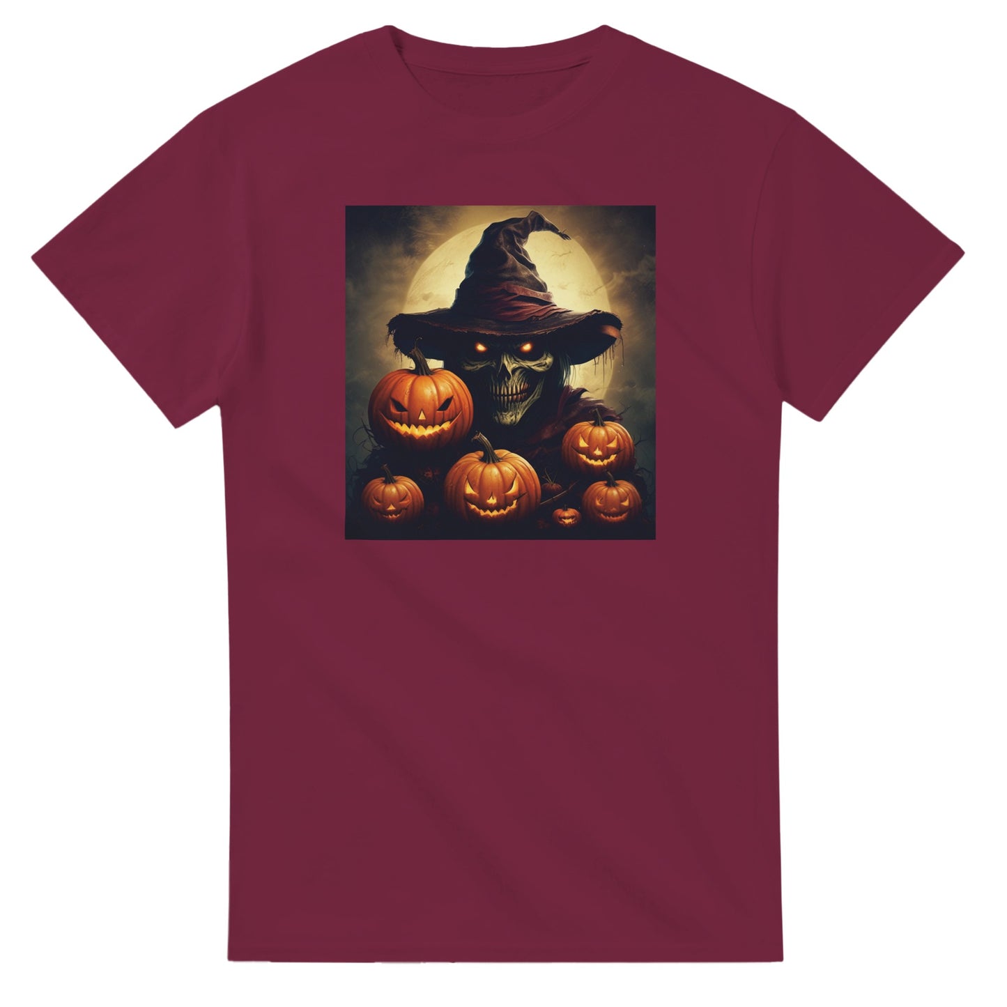 Spooky Skull Wizard & Jack-o'-Lanterns on a Heavyweight T-shirt