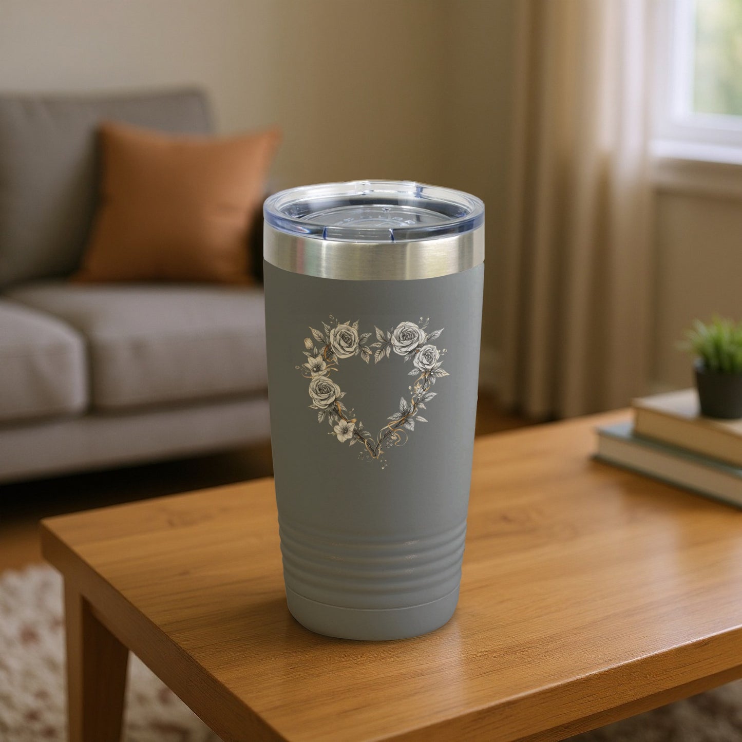 Floral Heart Design Stainless Steel Insulated Tumbler