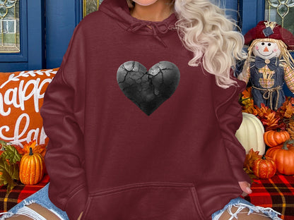 Cracked Heart Design on Burgundy Hoodie Product