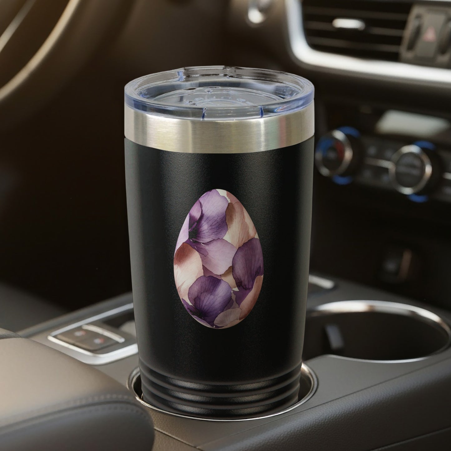 Floral Egg Design Travel Tumbler with Lid for Hot Drinks