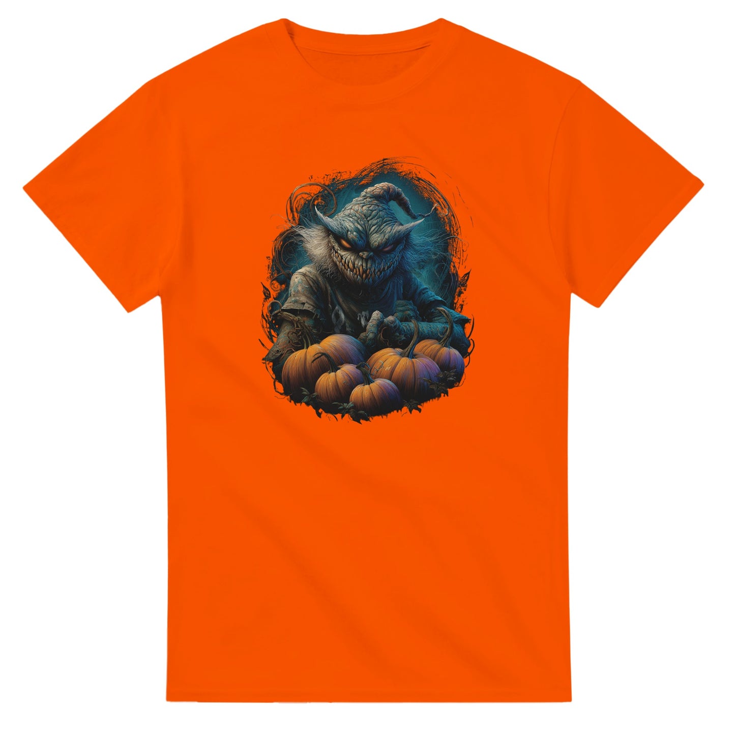 Spooky Scarecrow & Pumpkins on a Heavyweight T-shirt