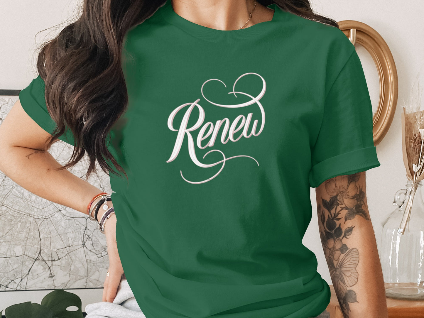 Renew Dark Green Script Design Graphic product type
Renew shirt, Script font top, Green graphic tee, Inspirational top, Positive message, Womens apparel, Everyday style, Comfort clothing, Fashion statement, Unique design, Word art shirt, Spiritual design, Renewal theme, Modern typography, Casual top, Gift idea shirt, Dark green shirt, White script text, Tee shirt, Crew neck top