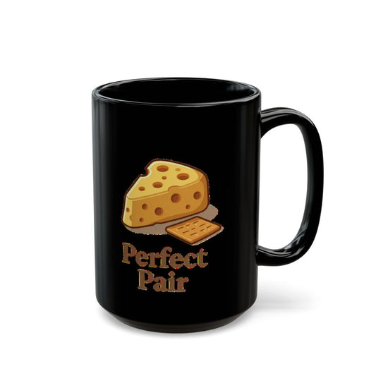 Cheese and Crackers image with Perfect Pair text phrase on an 11/15oz Black Mug