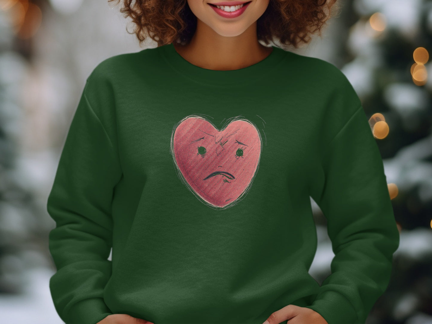 Hand Drawn Sad Heart Artwork Green Sweatshirt Product