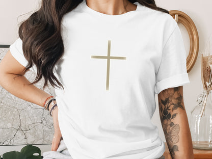 White t-shirt cross graphic design product type
t-shirt, white t-shirt, cross, cross design, graphic tee, christian tee, religious apparel, faith shirt, spiritual shirt, symbol shirt, unisex tee, casual top, gift idea, minimalist design, holy cross, devotion wear, inspirational shirt, women's tee, men's tee, classic tee