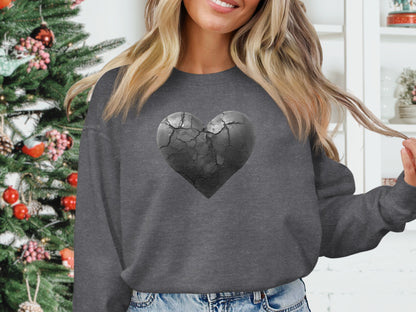 Cracked Heart Design Grey Christmas Sweatshirt