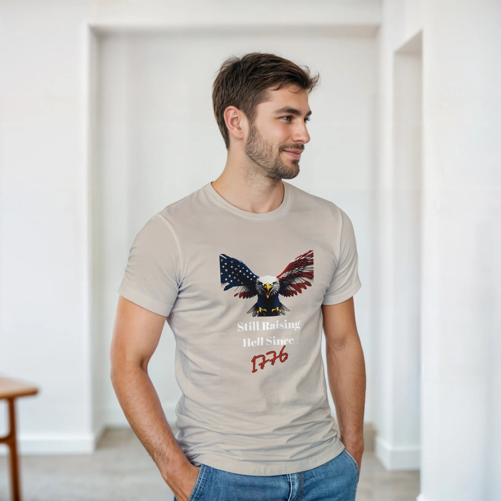 Still Raising Hell Since 1776 Patriotic Eagle on a Heavyweight T-shirt