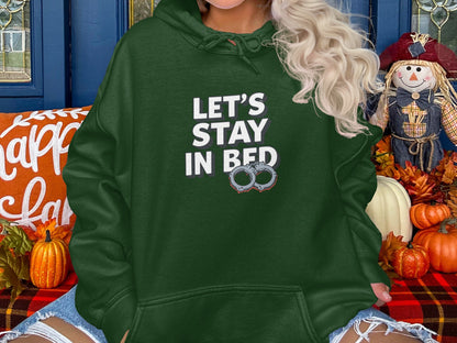 Let's Stay In Bed Handcuffs Graphic Hoodie