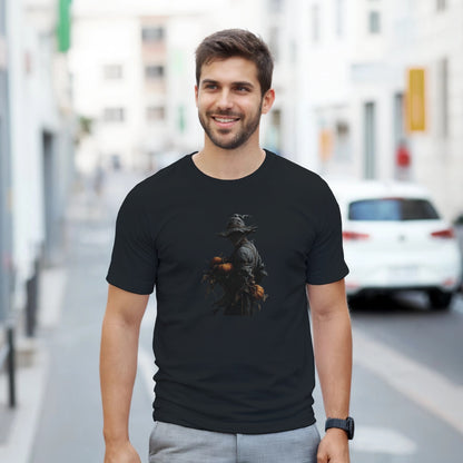 Spooky Pumpkin Scarecrow on a Heavyweight T-shirt