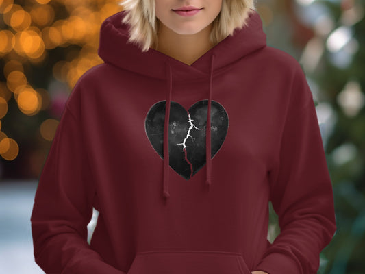 Broken Heart Design Maroon Hoodie Fashion apparel