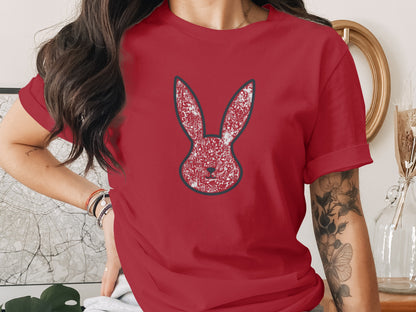 Vibrant Red Glitter Bunny Animal Head Silhouette product type