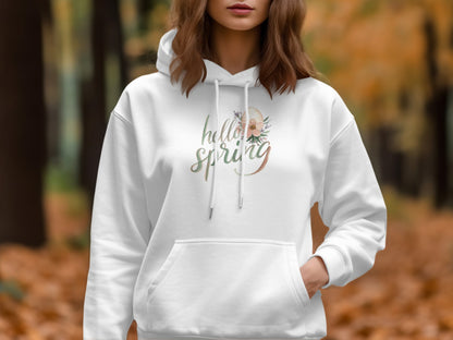 Hello Spring Floral Graphic White Hoodie