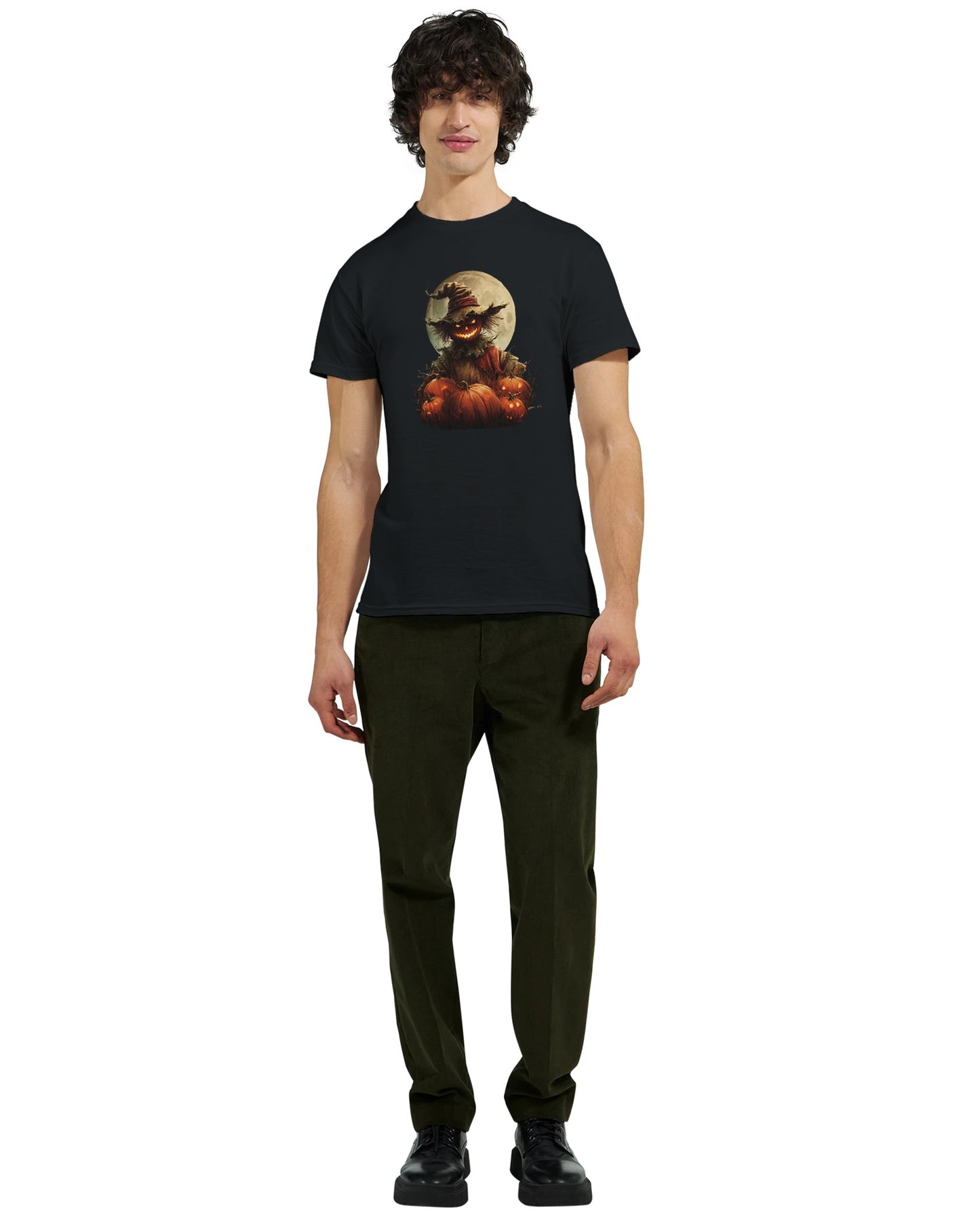 Spooky Scarecrow & Jack-O'-Lantern on a Heavyweight T-shirt